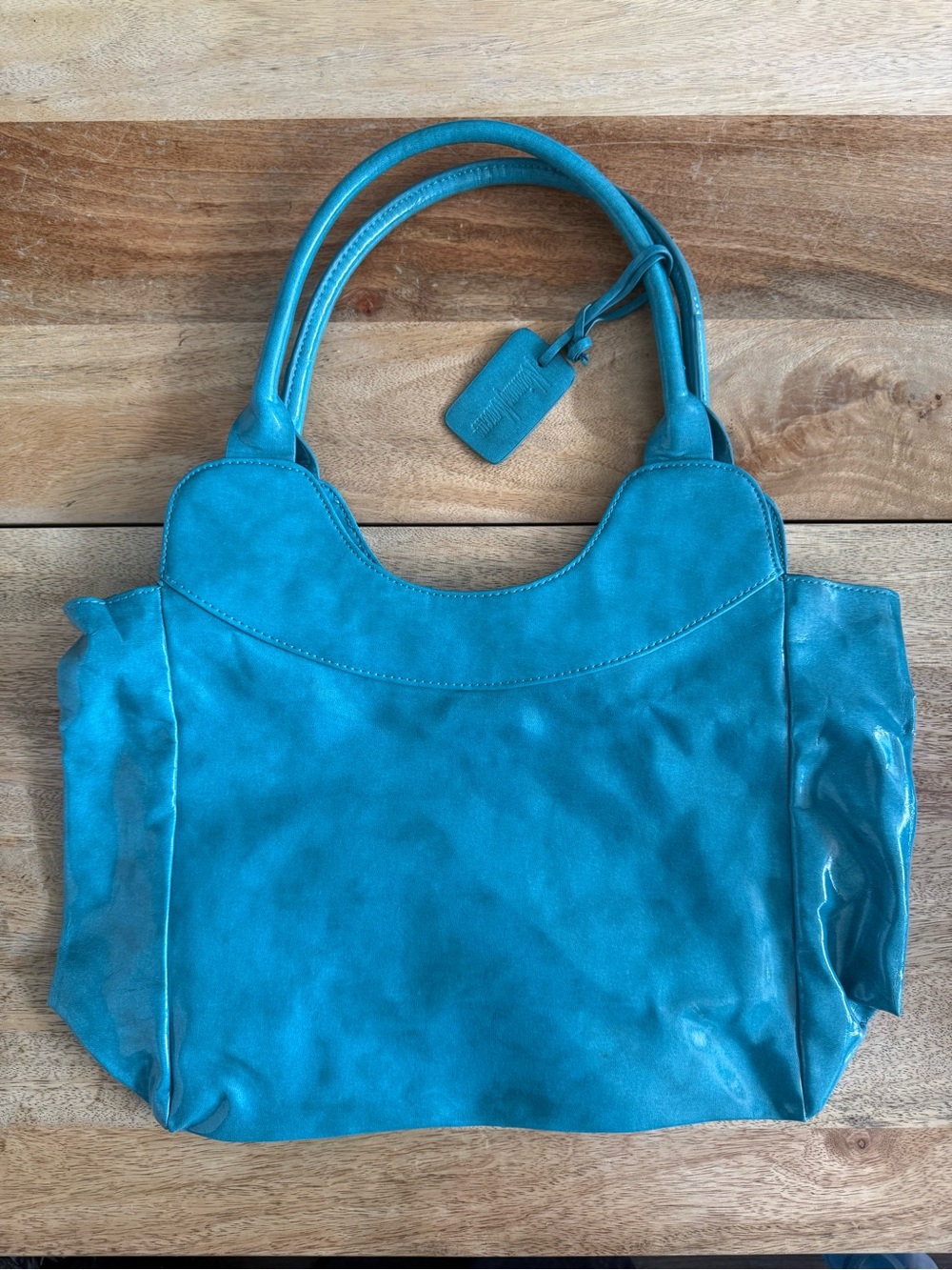 Vintage Neiman Marcus Turquoise Leather Tote with Double Handles